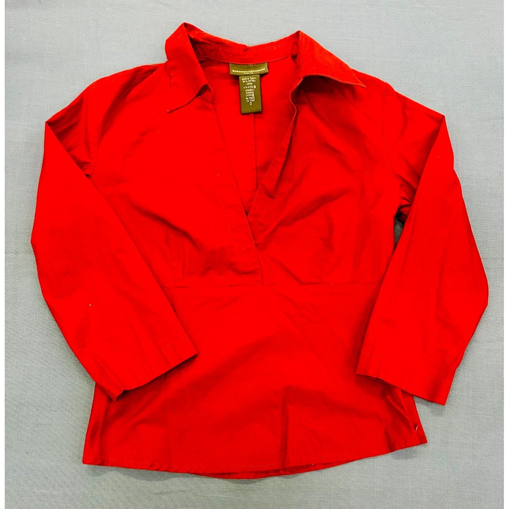 Banana Republic Stretch Red V-Neck 3/4 Sleeve Blouse Top Size 0